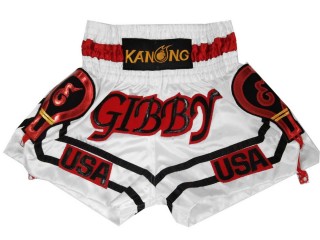 Kanong Customised White Muay Thai Shorts : KNSCUST-1184